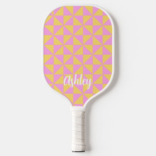 cute orange pink retro geometric design pickleball schläger (Vorderseite)