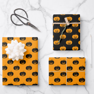 Cute Orange Pumpkins Halloween Pattern Geschenkpapier Set