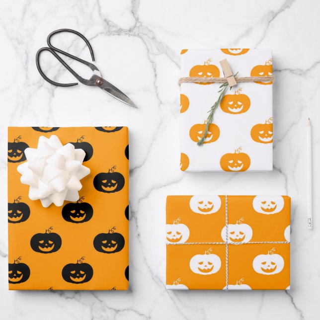Cute Orange Pumpkins Halloween Pattern Geschenkpapier Set (Vorderseite)