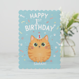 Cute Orange Tabby Cat 1st Birthday | Customizable  Einladung