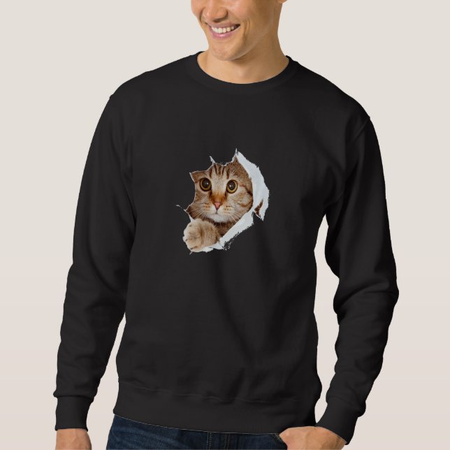 Cute Orange Tabby Cat Ripping Through Paper Sweatshirt (Vorderseite)