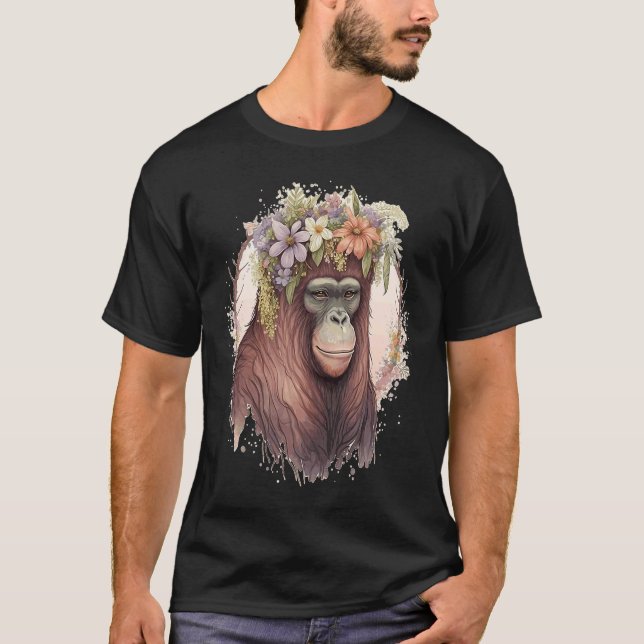 Cute Orangutan Flower Crown Monkey T-Shirt (Vorderseite)