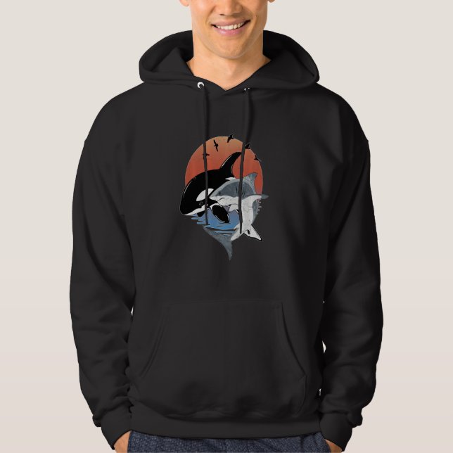 Cute Orca Whale and Shark Samoa Polynesia Long Sle Hoodie (Vorderseite)