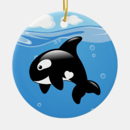 Cute Orca Whale on Blue Keramik Ornament