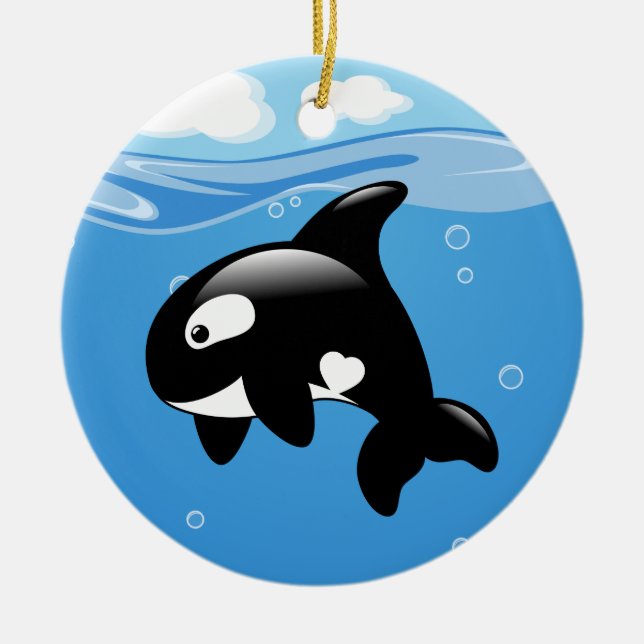 Cute Orca Whale on Blue Keramik Ornament (Vorne)