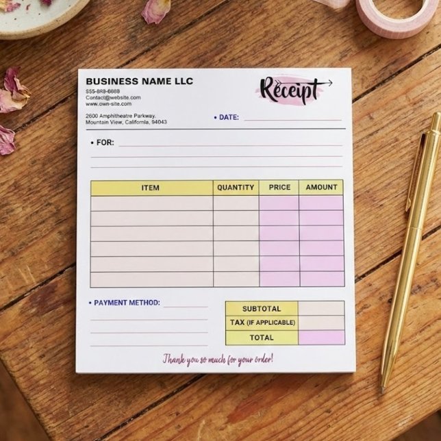 Cute Order Receipts | Small Business Name Invoice Notizblock (customizable order receipt form, business name invoice pad)