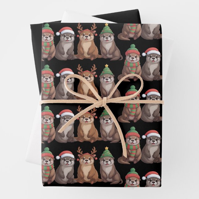 Cute Otter Christmas Funny Xmas Lights Animal  Geschenkpapier Set (Beispiel)