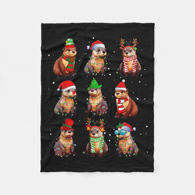 Cute Otter Christmas Pajama Funny Xmas Lights Anim Fleecedecke (Vorderseite)