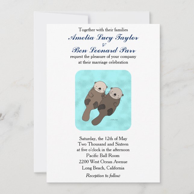 Cute Otter Faire-part de mariage Otter Couple Mari (Devant)
