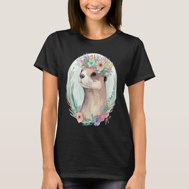 Cute Otter Flower Crown Floral Animal T-Shirt (Vorderseite)