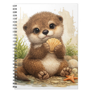 Cute Otter Holding Shell Kawaii Ocean Beach Notizblock