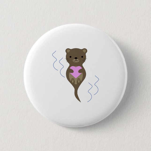 Cute Otter Hugging a Pink Heart Button (Vorderseite)