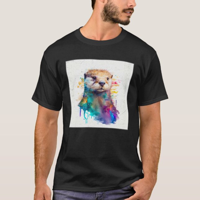 Cute Otter Paint Splatter Illustration Colorful Wa T-Shirt (Vorderseite)