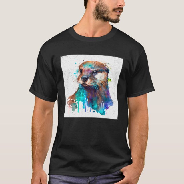 Cute Otter Paint Splatter Illustration Colorful Wa T-Shirt (Vorderseite)