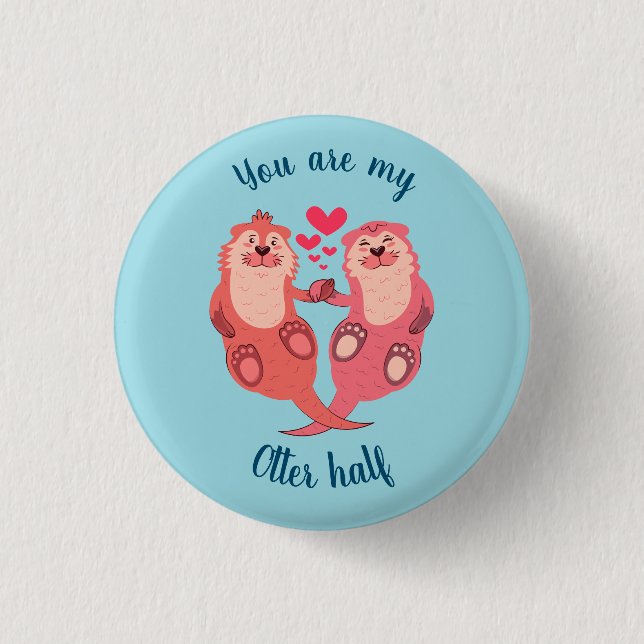 Cute Otters Valentines Day Couple Personalized Button (Vorderseite)