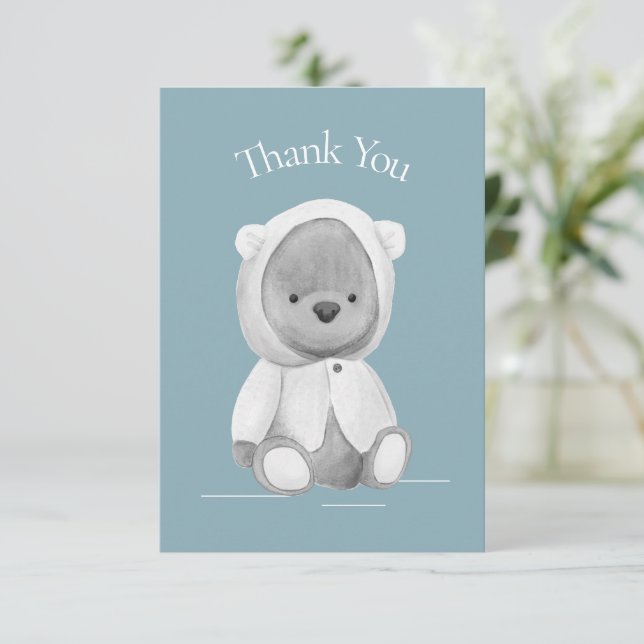 Cute Ours Aquarelle Baby shower bleu Merci (Debout devant)