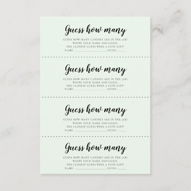 Cute ours Baby shower Devinez combien de cartes de (Devant)