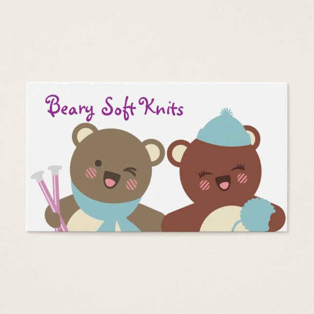 Cute ours tricot aiguilles fil cadeau carte (Devant)