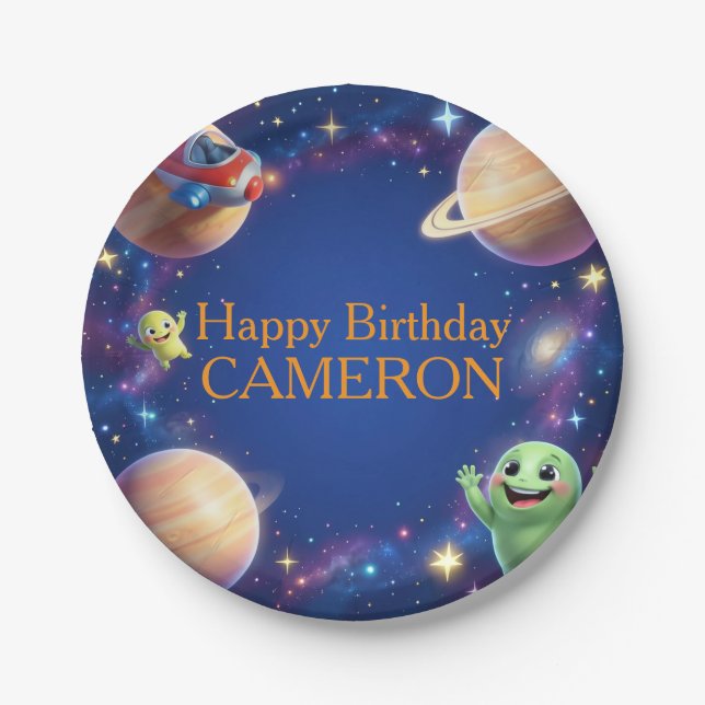 Cute Outer Space Aliens Birthday Party Pappteller (Vorderseite)