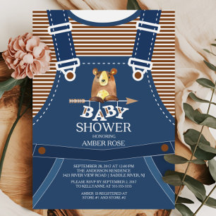 Cute Overalls Woodland Ours Baby shower Invitation