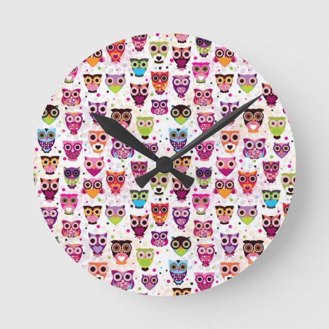 Cute owl background pattern for kids runde wanduhr (Vorderseite)