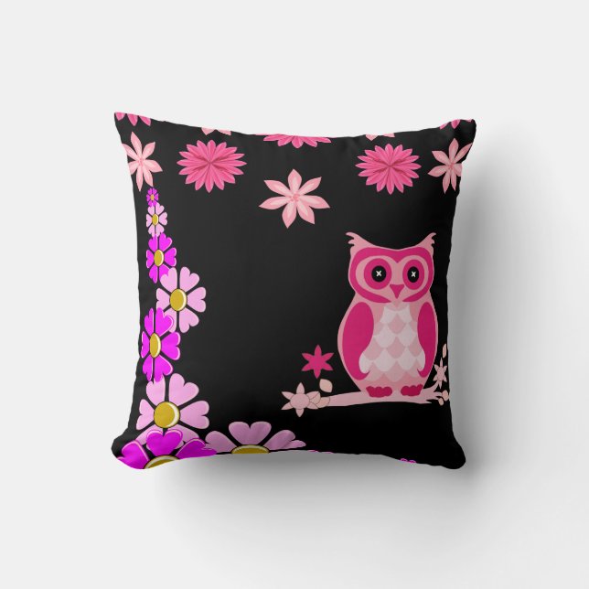 Cute Owl Black Decorative Throw Pillow  Kissen (Vorderseite)