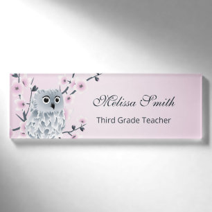 Cute Owl Cherry Blossoms Teacher Namenschild
