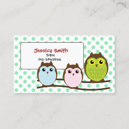 Cute Owl Family LIght Green Tutor Carte de visite