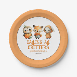 Cute Owl Fox Rabbit Fall Woodland Kids' Birthday  Pappteller