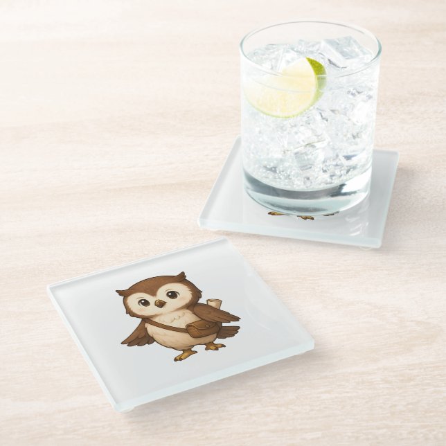 Cute Owl Illustration – Okojo and Friends Illust Glasuntersetzer (Schrägansicht)