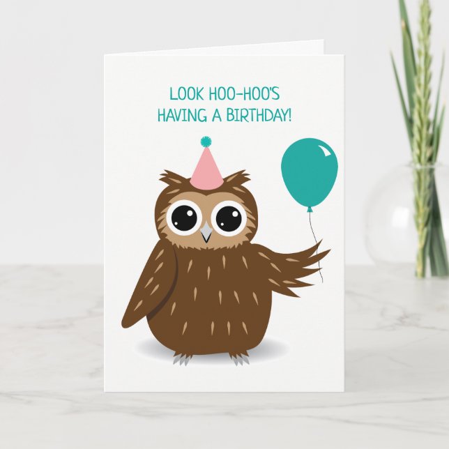 Cute Owl Pun Carte de voeux Anniversaire (Devant)