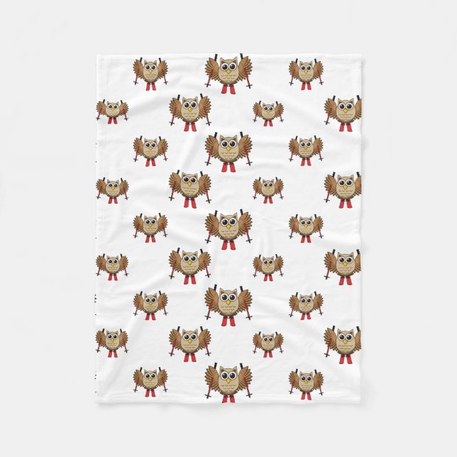 Cute Owl Skiing Cartoon Fleecedecke (Vorderseite)