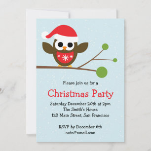 Cute Owl sur une branche - Noël Party Invitation