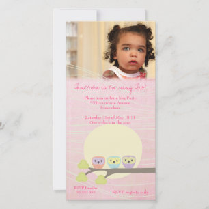 Cute Owls Girls Rose Anniversaire Carte photo