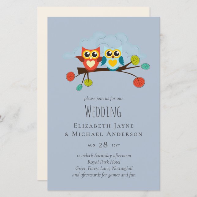 Cute OWLS Themed Wedding Blue Orange (Vorne/Hinten)