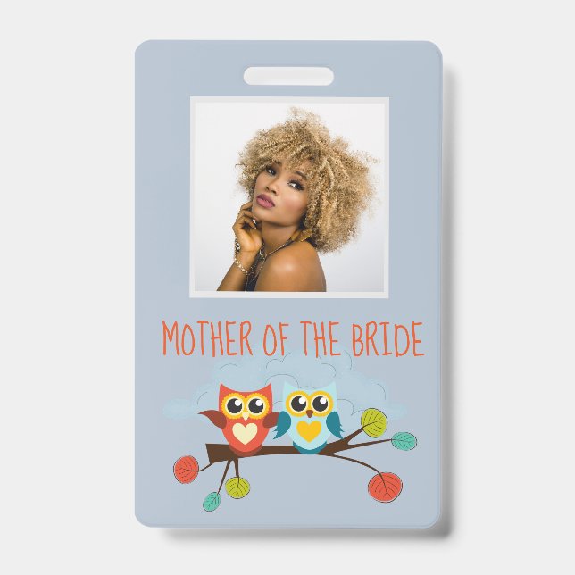Cute OWLS Themed Wedding Blue Orange Ausweis (Vorderseite)