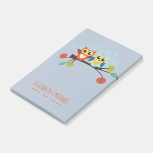 Cute OWLS Themed Wedding Blue Orange Post-it Klebezettel