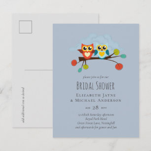 Cute OWLS Themed Wedding Blue Orange Postkarte