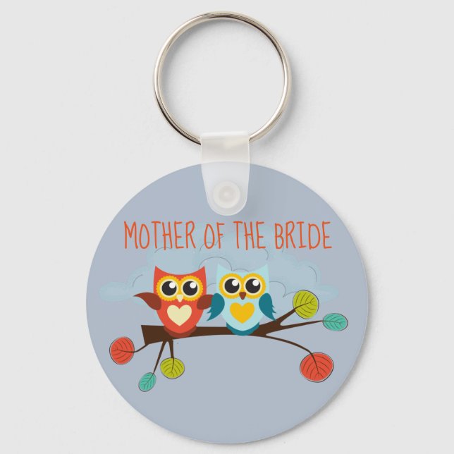 Cute OWLS Themed Wedding Blue Orange Schlüsselanhänger (Vorderseite)