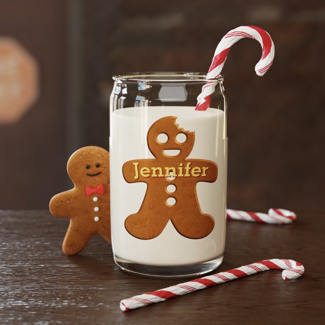 Cute pain d'épices Homme Cookie Noël Can Glass (Fun and festive set of gingerbread men glasses with space for your name. )