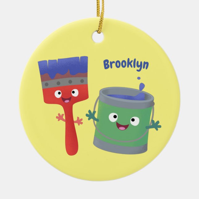 Cute paintbrush and paint cartoon characters keramik ornament (Vorne)