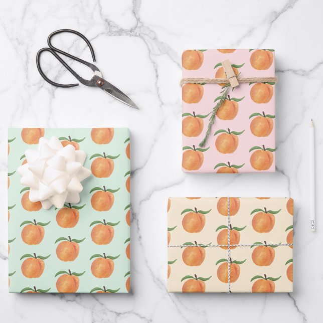 Cute Painted Peach Fruit Illustration  Geschenkpapier Set (Vorderseite)