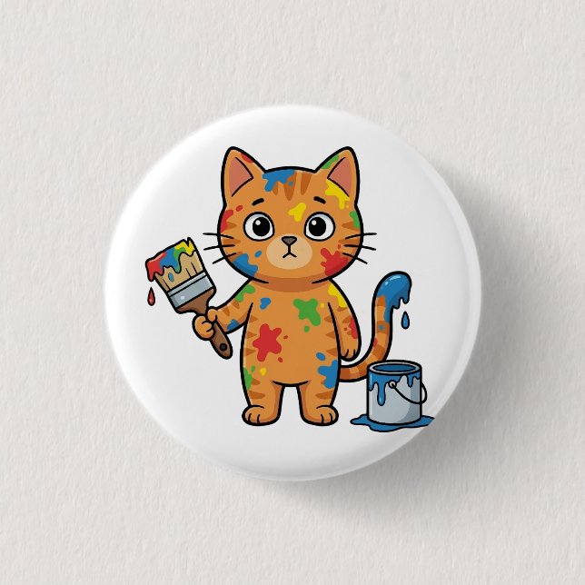Cute Painter Cat Button (Vorderseite)