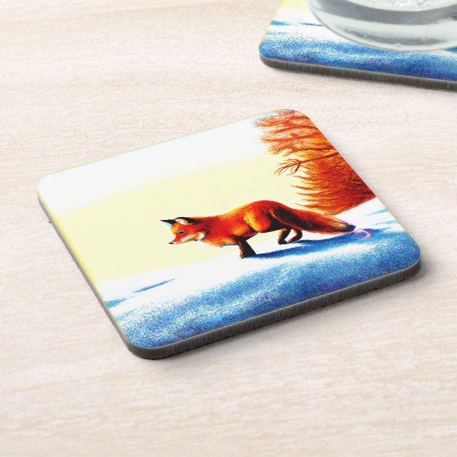 Cute Painting Of a Red Fox. Buy Now Getränkeuntersetzer (Linke Seite)