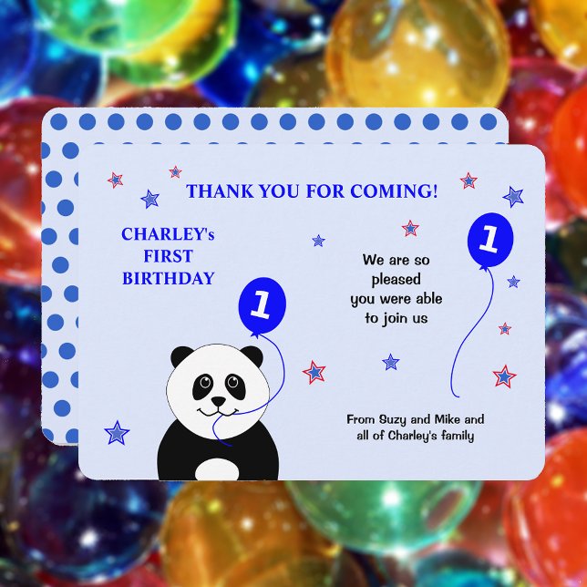 Cute panda 1ère fête d'anniversaire bleu carte de  (Créateur téléchargé)