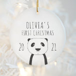 Cute Panda Babys First Christmas Black White Keramik Ornament<br><div class="desc">Commemorate baby's first Christmas with this cute keepsake ornament,  featuring a simple modern black and white drawing of a panda. Personalize it with baby's name and the year in hand-drawn printing font.</div>