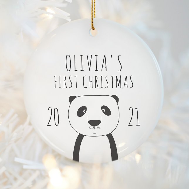 Cute Panda Babys First Christmas Black White Keramik Ornament (Von Creator hochgeladen)