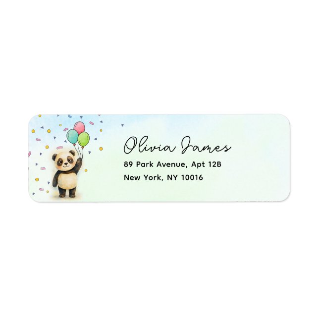 Cute Panda Balloon 1st Birthday Return Labels (Vorne)