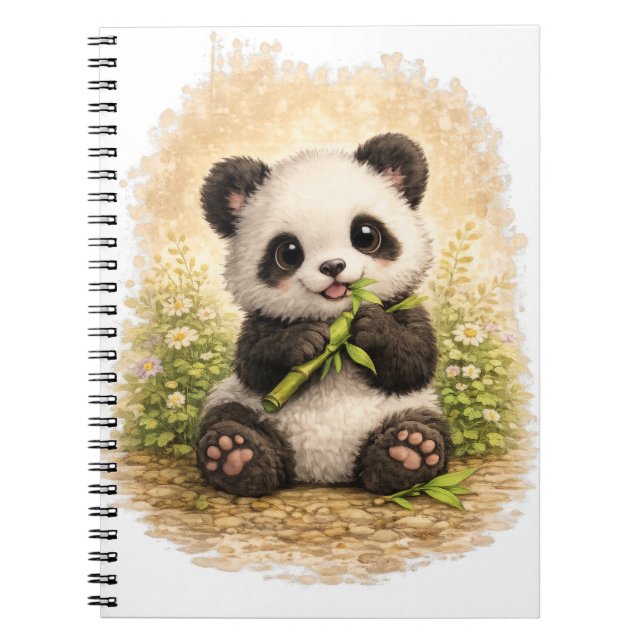 Cute Panda Bamboo Spiral Notebook Kawaii Notizblock (Vorderseite)
