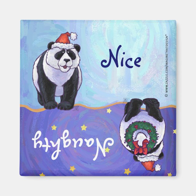 Cute Panda Bear à Santa Hat Naughty / Nice Magnet (Devant)